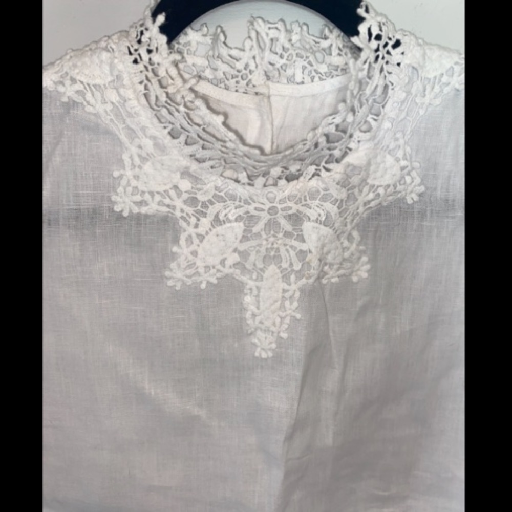 Zara Linen Crochet Lace Mock Neck Top Ivory M L - Picture 7 of 11